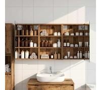 GeenYuu Set di 3 mobili da bagno in legno con 6 ripiani e due ante, 120 x 10,5 x 60,5 cm, montato a parete, con illuminazione a LED, specchio bidirezionale
