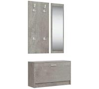 GeenYuu Set di 3 mobili da corridoio grigio cemento in legno con scarpiera, guardaroba e specchio, per corridoio, ingresso, scale, con molto spazio e design pratico