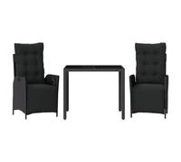 GeenYuu Set di 3 mobili da giardino in polyrattan nero con cuscini, set di mobili da giardino resistenti alle intemperie, per terrazza, balcone e giardino d'inverno, poltrona regolabile con