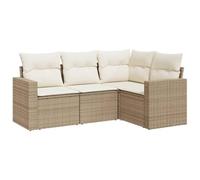 GeenYuu Set di 4 divani da giardino beige in polyrattan con cuscino, set lounge resistente alle intemperie, per balcone, terrazza e giardino d'inverno, set modulare con imbottitura per un comodo relax