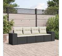 GeenYuu Set di 4 divani da giardino in polyrattan nero con cuscino, modulare e resistente alle intemperie, con vano portaoggetti e rivestimento sfoderabile, ideale per terrazza, balcone, lounge ed