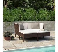 GeenYuu Set di 4 mobili da giardino in polyrattan marrone con cuscini, set di mobili da giardino resistenti alle intemperie, per balcone, terrazza e giardino d'inverno, con cuscini e sgabelli per un