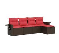 GeenYuu Set di 5 divani da giardino con cuscini, in polyrattan, resistente alle intemperie, per balcone, terrazza e giardino d'inverno, con vano portaoggetti, poggiapiedi e imbottitura facile da
