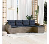 GeenYuu Set di 5 divani da giardino con cuscini, in polyrattan, resistenti alle intemperie, per terrazza, balcone, lounge con seduta e sgabello, per esterni, veranda e giardino d'inverno