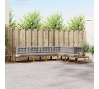 GeenYuu Set di 6 divani da esterno in legno massello di acacia con cuscino grigio chiaro, design scanalato per drenaggio dell'acqua, modulare, ideale per giardino, terrazzo, outdoor