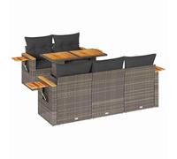 GeenYuu Set di 6 divani da giardino con cuscini, in polyrattan e acacia, resistenti alle intemperie, per terrazza, balcone e giardino d'inverno, con vano portaoggetti e tavolo pieghevole