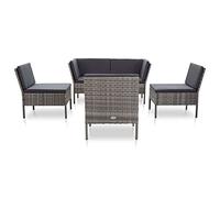 GeenYuu Set di 6 mobili da giardino con cuscini in polyrattan grigio, mobili da giardino resistenti alle intemperie, per balcone, terrazza e giardino d'inverno, con tavolino da caffè
