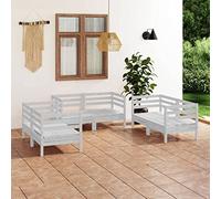 GeenYuu Set di 6 mobili da giardino in legno massello di pino bianco, per balcone, terrazza e giardino, con 6 divani ad angolo, resistenti alle intemperie, per veranda e giardino d'inverno