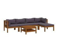 GeenYuu Set di 6 mobili da giardino in legno massiccio di acacia con cuscini, resistenti alle intemperie, per balcone, terrazza e giardino d'inverno, con tavolo, divano e cuscini