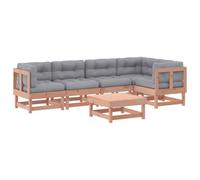 GeenYuu Set di 6 mobili da giardino in legno massiccio Douglas con cuscini grigi, resistente alle intemperie, per balcone, terrazza, con tavolino da caffè e design modulare per giardino e cortile