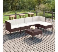 GeenYuu Set di 6 mobili da giardino in polyrattan marrone con cuscini, set di mobili da giardino resistenti alle intemperie, per balcone, terrazza e giardino d'inverno, con tavolo, divano, poggiapiedi