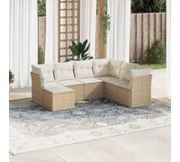 GeenYuu Set di 7 divani da giardino con cuscini beige, in polyrattan, resistente alle intemperie, per terrazza, balcone e giardino d'inverno, set modulare con spazio per riporre oggetti e rivestimento