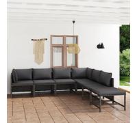 GeenYuu Set di 7 mobili da giardino con cuscini, in polyrattan grigio, resistente alle intemperie, con divano, sgabello, imbottitura, ideale per balcone, terrazza, veranda e giardino d'inverno