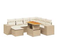 GeenYuu Set di 8 divani da giardino in polyrattan con cuscino beige, set lounge resistente alle intemperie, per terrazza, balcone e giardino, con tavolo, divano, sgabello e cuscini per stare seduti