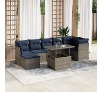 GeenYuu Set di 8 divani da giardino in polyrattan con cuscino, grigio, resistente alle intemperie, per terrazza, balcone e giardino d'inverno, con tavolo, sgabello