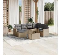 GeenYuu Set di 8 divani da giardino in rattan sintetico con cuscini, set lounge resistente alle intemperie, per terrazza e balcone, con tavolo, poltrona, sgabello e imbottitura, beige
