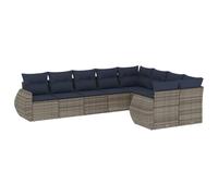 GeenYuu Set di 9 divani da giardino con cuscino grigio in polyrattan, resistente alle intemperie, modulare, 2 sedili angolari, 5 sedili centrali, 2 divani braccio, comodi mobili per esterni, per