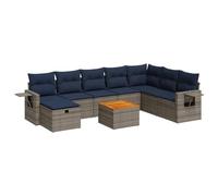 GeenYuu Set di 9 divani da giardino in polyrattan grigio con cuscini, resistente alle intemperie, 4 divani centrali, divano ad angolo, 2 divani con braccioli, tavolo e poggiapiedi, per terrazza