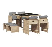 GeenYuu Set di 9 mobili da giardino in polyrattan con cuscini, colori misti, sedie e sgabelli pieghevoli, set di mobili da giardino resistenti alle intemperie, per terrazza, balcone e sala da pranzo