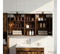 GeenYuu Set di armadietti da bagno in legno, 3 pezzi, 110 x 10,5 x 60,5 cm, con specchio bidirezionale, illuminazione a LED, montaggio a parete, mobile da bagno, mobiletto sottolavabo, armadietto per