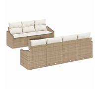 GeenYuu Set di divani da 8 pezzi con cuscini in polyrattan beige e crema, divano da giardino modulare resistente alle intemperie, per terrazza, balcone e giardino d'inverno, divano lounge con spazio