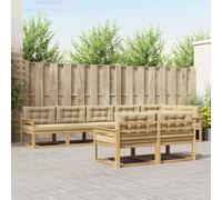 GeenYuu Set di divani da esterni, 6 pezzi, bianco e beige, con cuscini in poliestere, set modulare per giardino, terrazza, piscina, legno di acacia resistente, comodo paesaggio abitativo per un