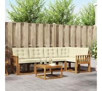 GeenYuu Set di divani da esterni, 6 pezzi, con cuscini in legno di acacia massiccio e textilene naturale, colore crema, mobili da giardino con tavolo, per terrazza e piscina, atmosfera rilassata