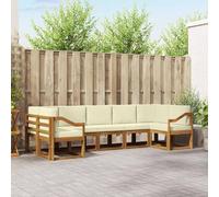 GeenYuu Set di divani da esterni, 7 pezzi, in legno di acacia massiccio con cuscini color crema, set modulare per giardino, terrazza, piscina, comodo paesaggio per momenti di relax