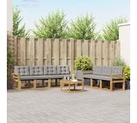 GeenYuu Set di divani da esterni, 8 pezzi, con cuscini in legno di acacia massiccio, colore bianco, grigio chiaro, resistente alle intemperie, set modulare per terrazza e giardino, atmosfera rilassata
