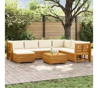 GeenYuu Set di divani da esterni, 8 pezzi, in legno massiccio di acacia, con cuscini, resistenti alle intemperie, set modulare per terrazza, balcone, giardino d'inverno, comodi cuscini con