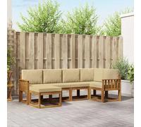 GeenYuu Set di divani da esterno in legno di acacia massiccio con cuscino beige, 6 pezzi, resistente alle intemperie, modulare per giardino, terrazza, comodo paesaggio abitativo con imbottitura