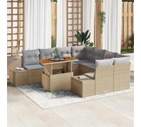GeenYuu Set di divani da giardino, 9 pezzi, beige, con vano portaoggetti, in polyrattan, robusto, resistente alle intemperie, modulare, per terrazza, balcone e giardino, per rilassarsi e stare in