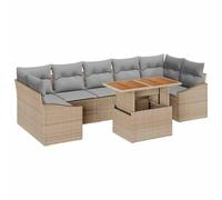 GeenYuu Set di divani da giardino con contenitore, 8 pezzi, beige e grigio chiaro, in polyrattan, acciaio verniciato a polvere, modulare, resistente alle intemperie, per terrazza, balcone, lounge con