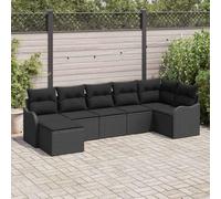 GeenYuu Set di divani da giardino con cuscini, 7 pezzi, in rattan sintetico, modulari, per balcone, terrazza ed esterni, resistente alle intemperie, comodo cuscino e spazio per riporre oggetti