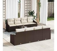 GeenYuu Set di divani da giardino con cuscini, 7 pezzi, marrone e crema, in polyrattan, resistente alle intemperie, per balcone, terrazza e giardino d'inverno, salva-spazio, con imbottitura e spazio