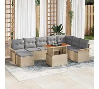 GeenYuu Set di divani da giardino con cuscini, 9 pezzi, beige e grigio chiaro, in rattan sintetico e acciaio, resistente alle intemperie, per balcone, terrazza e giardino d'inverno, modulare con