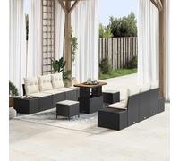 GeenYuu Set di divani da giardino con cuscini, 9 pezzi, in rattan sintetico e legno di acacia, modulari, resistenti alle intemperie, con tavolo regolabile, per giardino, terrazza, balcone, lounge
