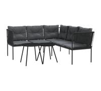 GeenYuu Set di divani da giardino con cuscini, in acciaio nero e textilene, 176 x 175 x 75 cm, a forma di L, con 3 cuscini per la seduta, 6 cuscini per lo schienale, 2 tavoli, resistente alle