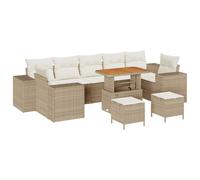 GeenYuu Set di divani da giardino con cuscino, 10 pezzi, beige e crema, in polyrattan, resistente alle intemperie, modulare per balcone, terrazzo, esterni, con spazio per riporre oggetti e piedi