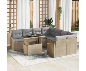 GeenYuu Set di divani da giardino con cuscino, 9 pezzi, in polyrattan, resistente alle intemperie, modulare per balcone, terrazza, veranda e giardino d'inverno, con set di sedute
