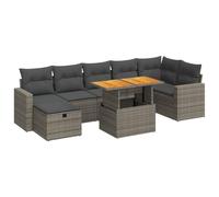 GeenYuu Set di divani da giardino da 5 pezzi, grigio, in polyrattan e acacia, con cuscino, set di mobili da esterni resistenti alle intemperie, per balcone, terrazza, veranda e giardino d'inverno, con