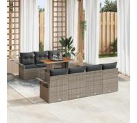 GeenYuu Set di divani da giardino da 8 pezzi con cuscino, in polyrattan e legno di acacia, resistenti alle intemperie, modulari, per balcone, terrazza, giardino d'inverno, con vano portaoggetti