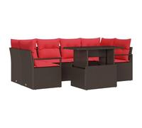 GeenYuu Set di divani da giardino in polyrattan, 7 pezzi, marrone e rosso, resistente alle intemperie, con cuscino, modulare, salvaspazio, per terrazza, balcone, veranda, piscina, giardino d'inverno