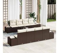 GeenYuu Set di divani da giardino in polyrattan, 8 pezzi, colore marrone crema, con cuscino, resistente alle intemperie, per terrazza, balcone e giardino, con spazio per riporre oggetti