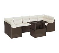 GeenYuu Set di divani da giardino in polyrattan, 8 pezzi, con cuscino marrone, resistente alle intemperie, modulare per balcone, terrazza, giardino, con memoria e comodo gruppo di sedute per