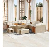 GeenYuu Set di divani da giardino in polyrattan con cuscini, 17 pezzi, colore beige e crema, resistente alle intemperie, modulare per balcone, terrazza, veranda, con struttura in alluminio e legno