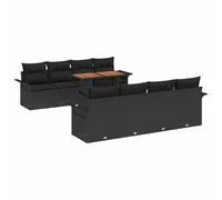 GeenYuu Set di divani da giardino in polyrattan nero, 7 pezzi, con cuscino, resistente alle intemperie, per balcone, terrazza, giardino d'inverno, piscina, veranda, patio, salvaspazio e confortevole