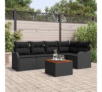 GeenYuu Set di divani da giardino in polyrattan nero con cuscino, 6 pezzi, resistente alle intemperie, set modulare per balcone, terrazza ed esterni, include tavolo, gruppo di sedute per 5 persone