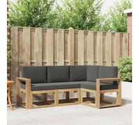 GeenYuu Set di divani per esterni, 4 pezzi, bianco e antracite, con cuscino, in legno di acacia massiccio, 191,5 x 132,5 x 73 cm, per giardino, balcone, terrazza, combinazioni di sedute flessibili