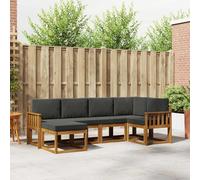 GeenYuu Set di divani per esterni, 6 pezzi, con cuscino, in legno di acacia massiccio naturale, antracite, 251 x 128,5 x 73 cm, per terrazza e giardino, resistente alle intemperie, paesaggio modulare
